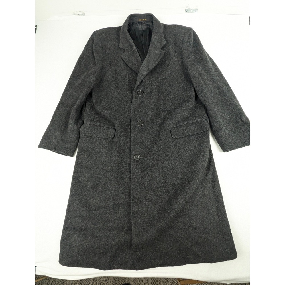 Vtg Kuppenheimer Mens Grey Cashmere Blend Overcoat Old World Academia Long 44R